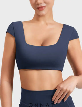 Onnat Slice Open Back Crop Top Navy / S Tops