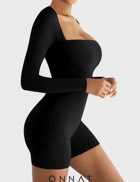 Onnat Square Neck Long Sleeve Romper Jumpsuits