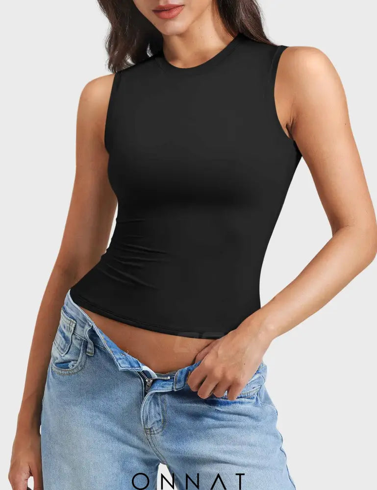 Onnat Sweeney Mock Neck Tank Black / Xs Tops