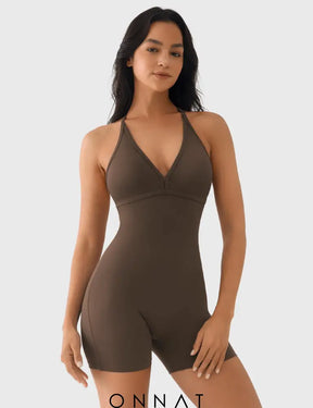 Onnat Taylor V Neck Backless Romper Jumpsuits