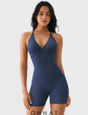 Onnat Taylor V Neck Backless Romper Jumpsuits