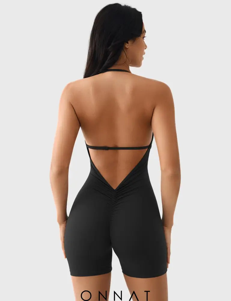 Onnat Taylor V Neck Backless Romper Jumpsuits