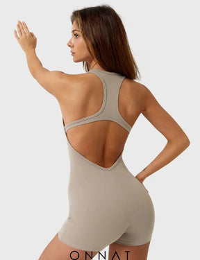 Onnat U-Neck Backless Romper Jumpsuits