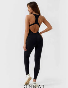 Onnat U-Neck One-Piece Backless Jumpsuit Black / S Jumpsuits