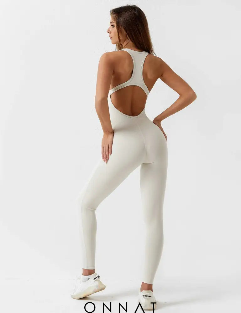 Onnat U-Neck One-Piece Backless Jumpsuit Creamy Apricot / S Jumpsuits