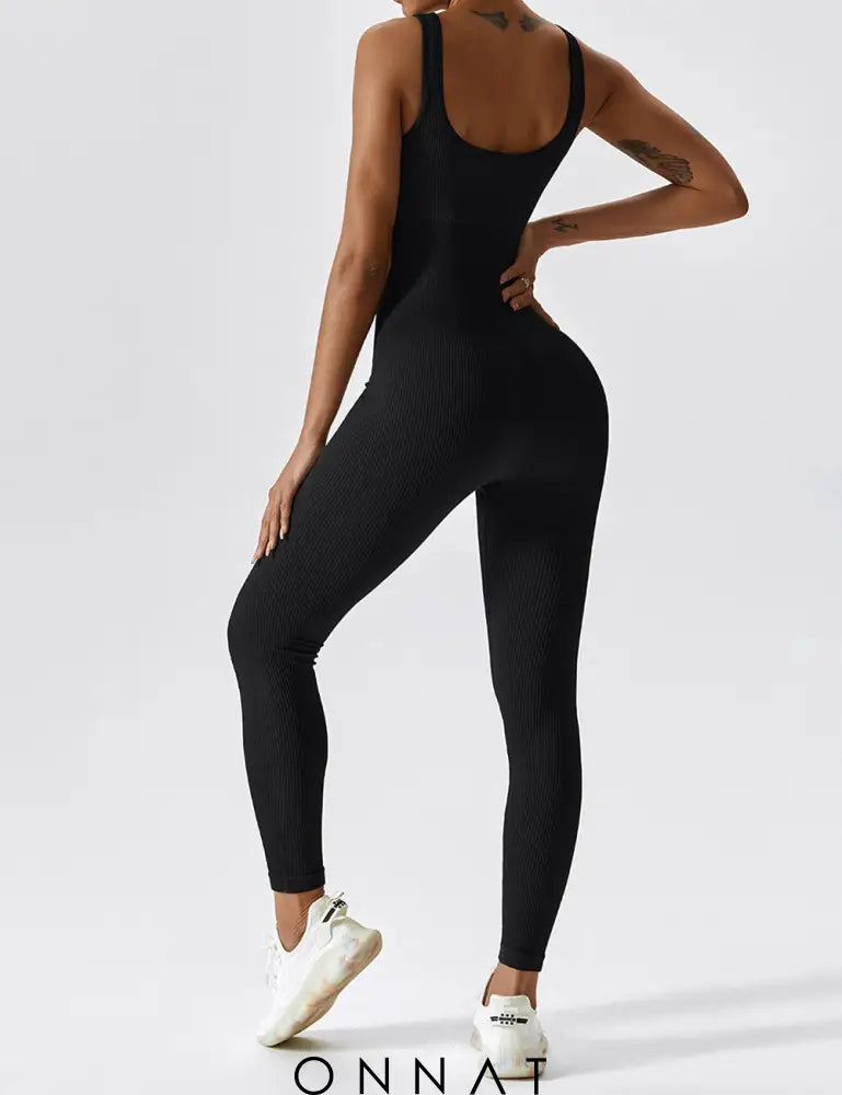 Onnat U-Neck Seamless Jumpsuit Black / S Jumpsuits