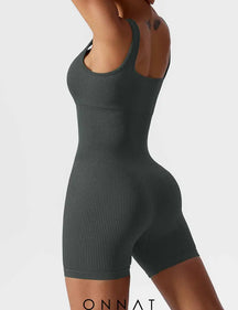 Onnat U-Neck Seamless Romper Olive Green / S Jumpsuits