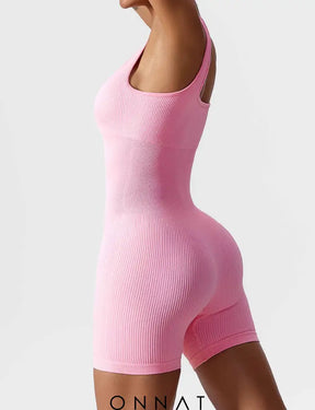 Onnat U-Neck Seamless Romper Pink / S Jumpsuits