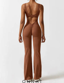 Onnat V-Back Flared Jumpsuit Caramel / Xs Jumpsuits