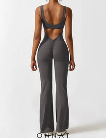 Onnat V-Back Flared Jumpsuit Dark Grey / Xs Jumpsuits