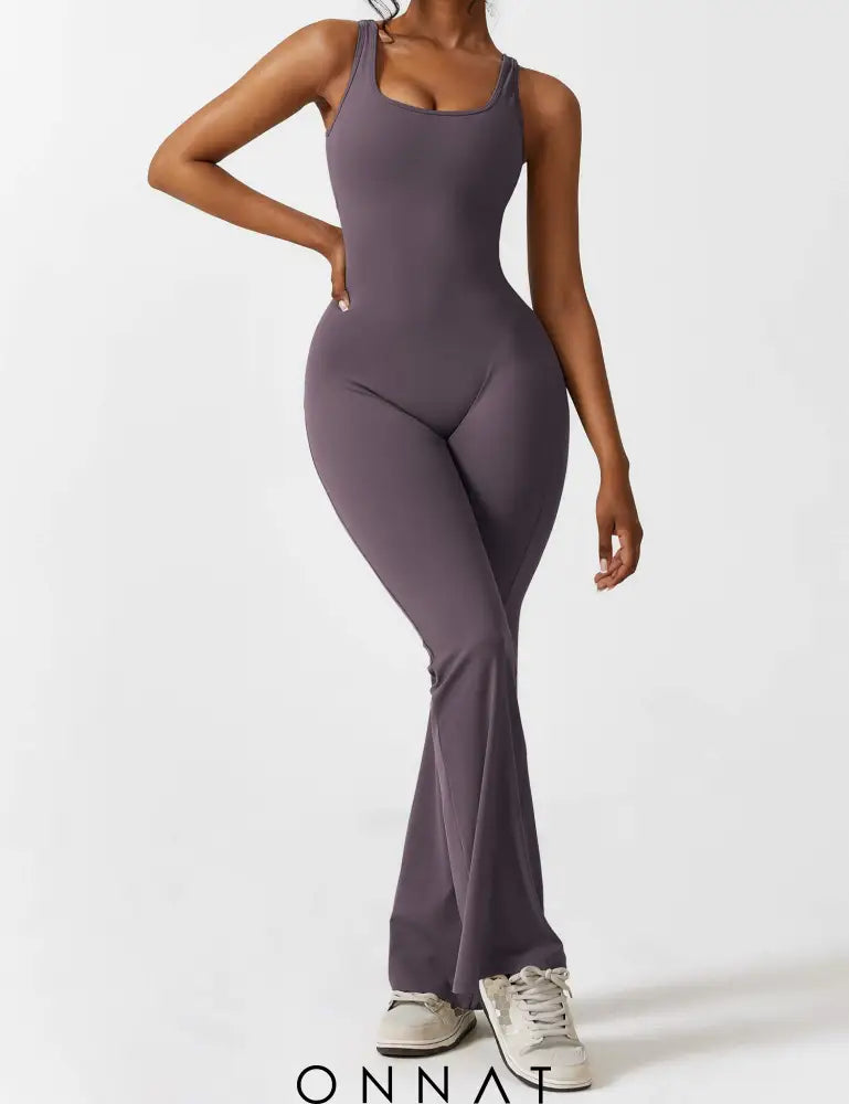 Onnat V-Back Flared Jumpsuit Jumpsuits