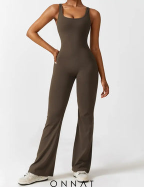 Onnat V-Back Flared Jumpsuit Jumpsuits