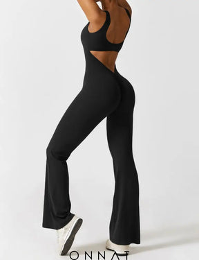 Onnat V-Back Flared Jumpsuit Jumpsuits