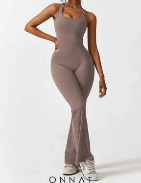 Onnat V-Back Flared Jumpsuit Jumpsuits