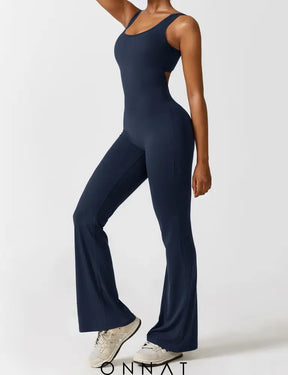 Onnat V-Back Flared Jumpsuit Jumpsuits