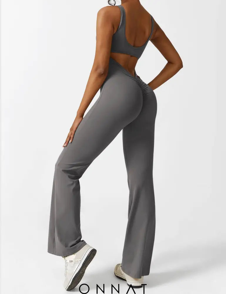 Onnat V-Back Flared Jumpsuit Jumpsuits