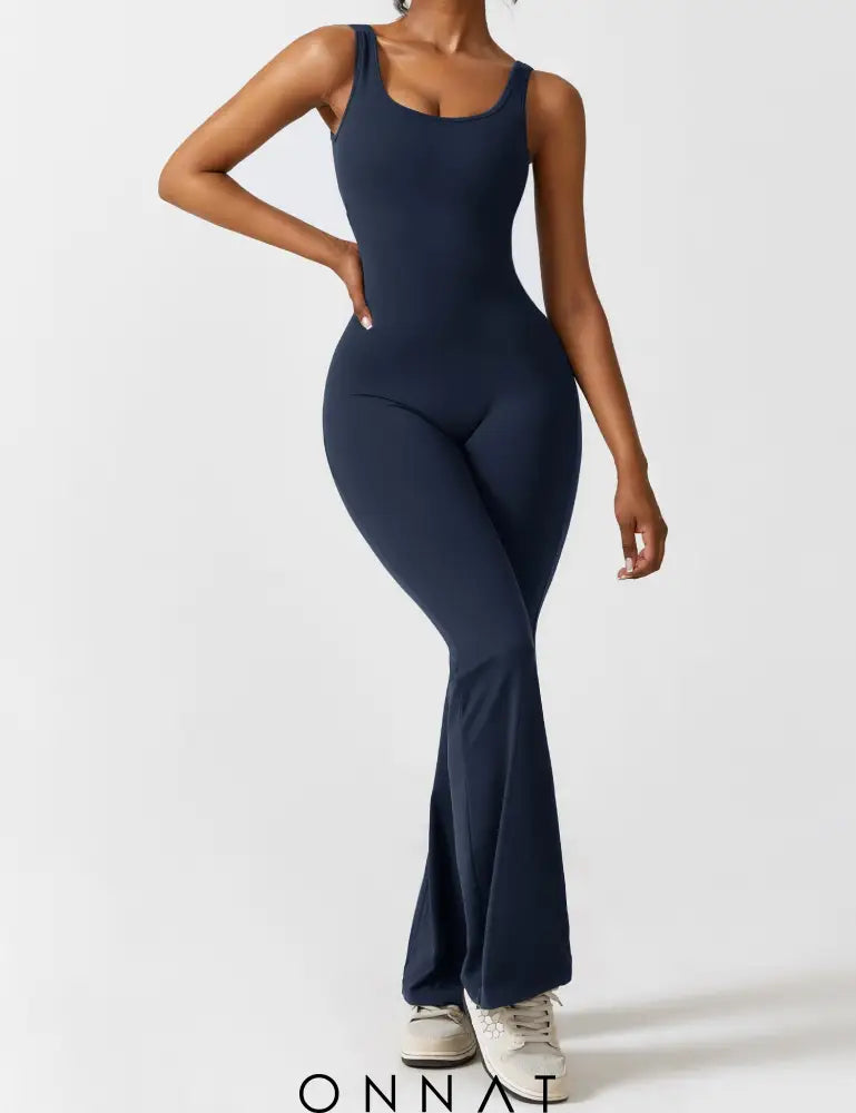 Onnat V-Back Flared Jumpsuit Jumpsuits