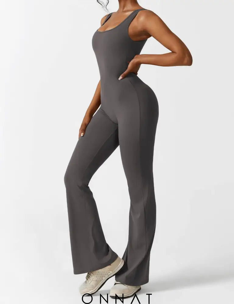 Onnat V-Back Flared Jumpsuit Jumpsuits