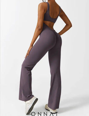 Onnat V-Back Flared Jumpsuit Jumpsuits