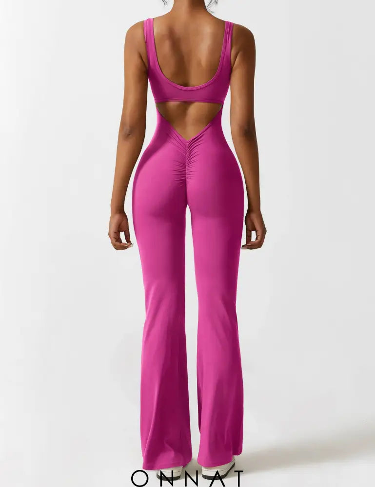 Onnat V-Back Flared Jumpsuit Rose / Xs Jumpsuits