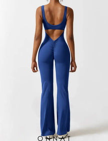 Onnat V-Back Flared Jumpsuit Royal Blue / Xs Jumpsuits