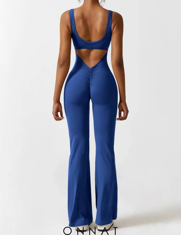 Onnat V-Back Flared Jumpsuit Royal Blue / Xs Jumpsuits