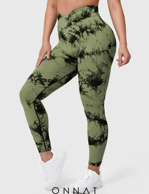 Onnat V-Waistband Tie Dye Leggings Army Green / S