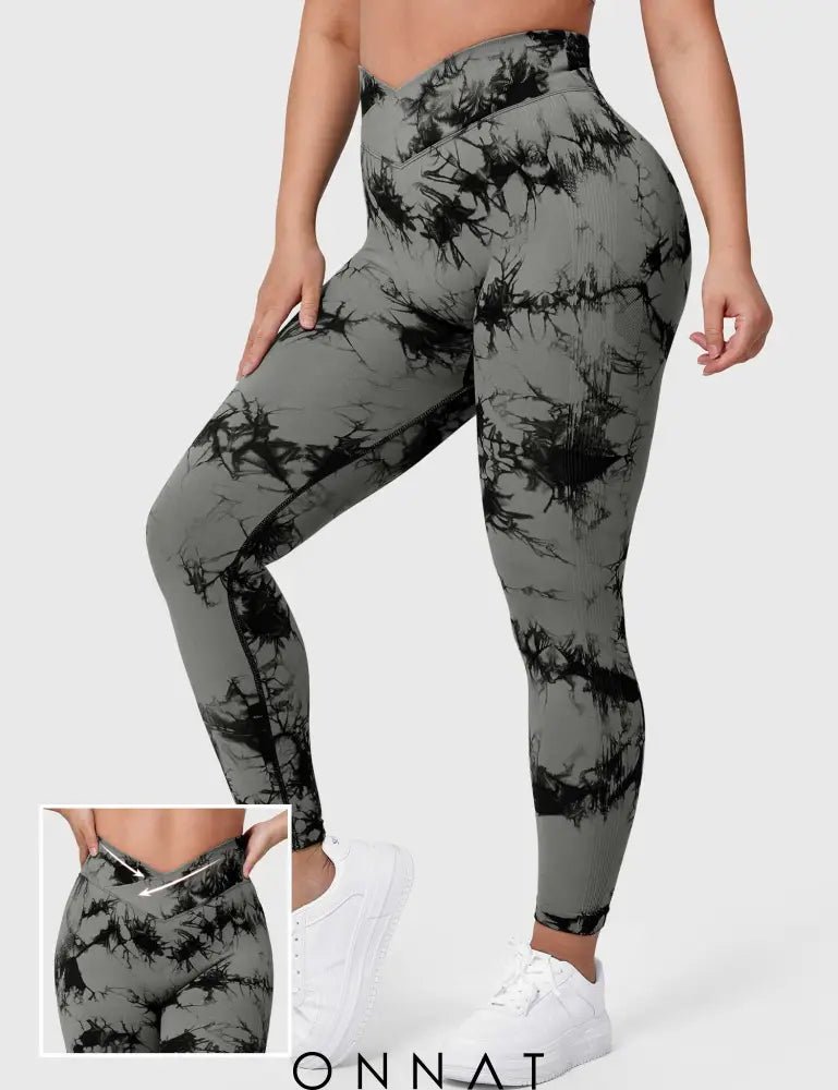 Onnat V-Waistband Tie Dye Leggings Black Grey / S