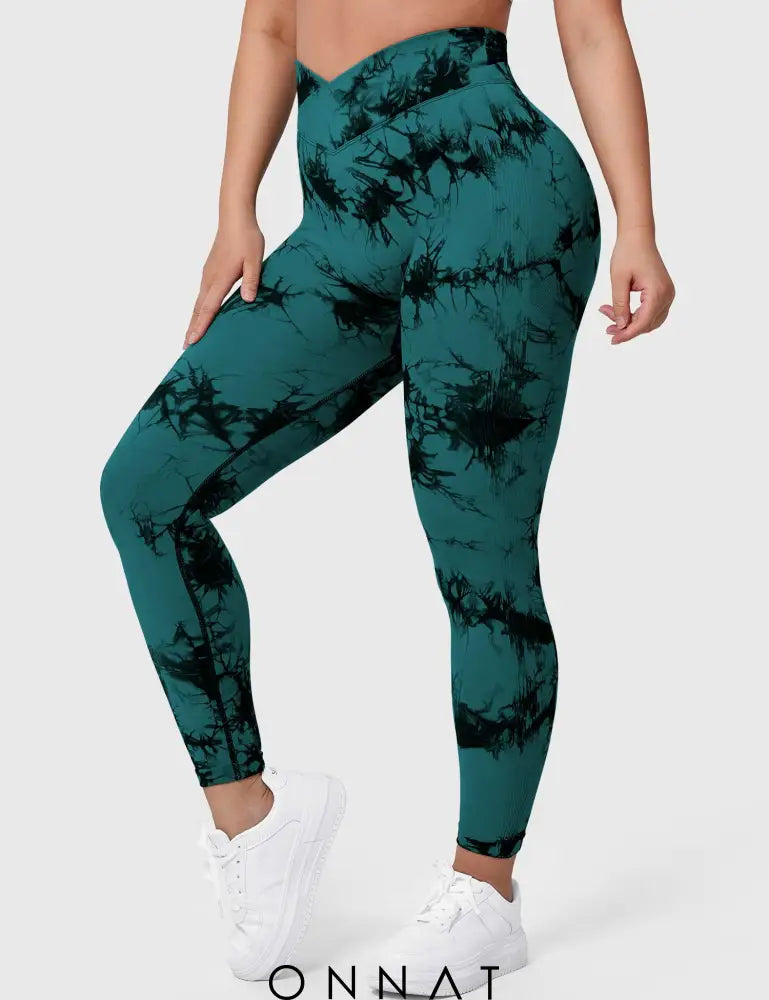 Onnat V-Waistband Tie Dye Leggings Blue Green / S