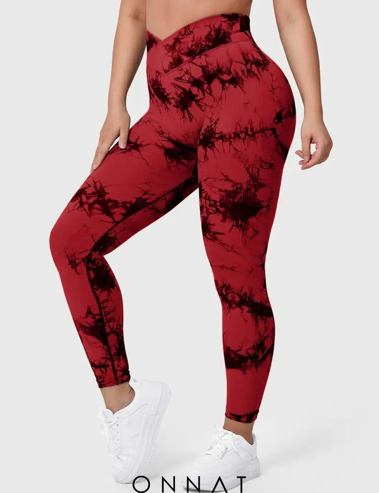 Onnat V-Waistband Tie Dye Leggings Red / S