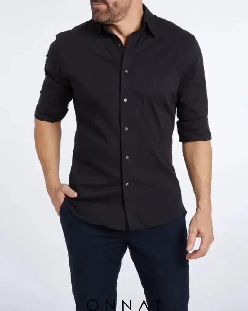 Oxford Stretch Zip Shirt Black / Xs Menswear