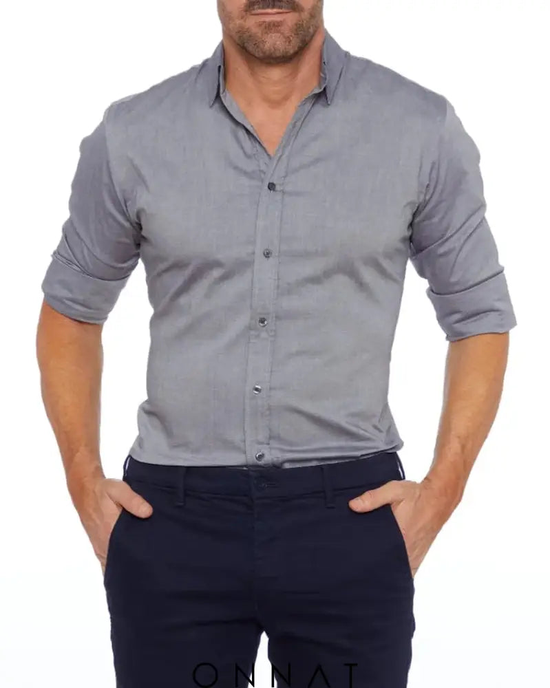 Oxford Stretch Zip Shirt Gray / Xs Menswear