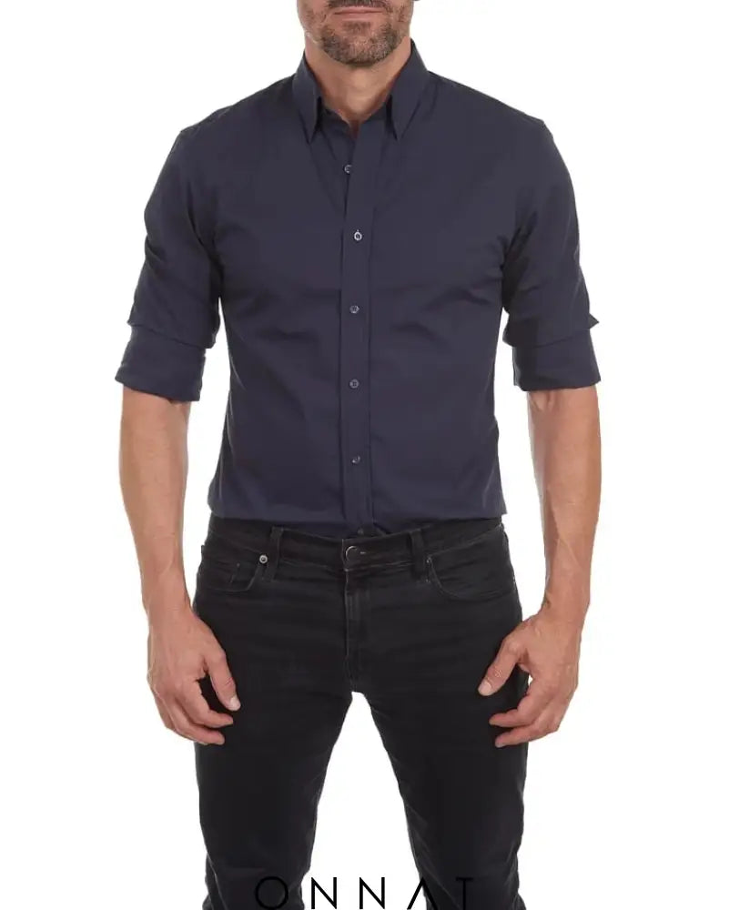 Oxford Stretch Zip Shirt Navy Blue / Xs Menswear