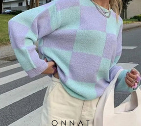 Pastel Check Sweater S / Lilac Sweaters & Cardigans