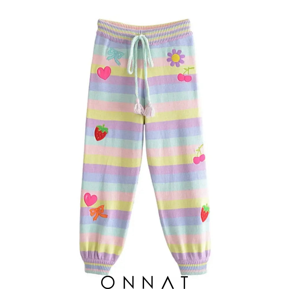 Pastel Embroidery Knit Cadigan And Sweatpants / M Women’s Sets