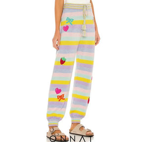 Pastel Embroidery Knit Cadigan And Sweatpants Women’s Sets