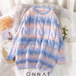 Pastel Rainbow Cabel Knit Sweater One Size / Blue Sweaters & Cardigans