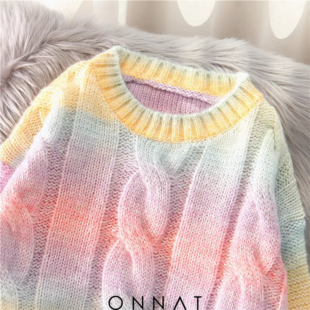 Pastel Rainbow Cabel Knit Sweater Sweaters & Cardigans