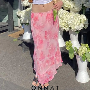 Pink Floral Maxi Skirt Skirts