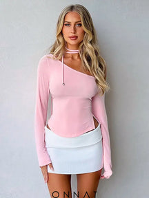 Pink Long Sleeve Strap Tie Around Top / S Shirts