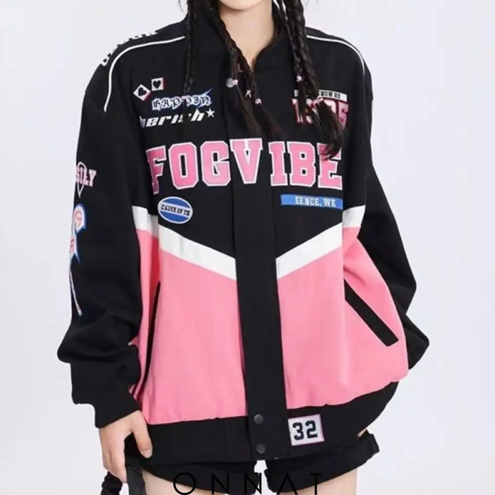 Pink N Black Graphic Bomber Jacket Coats & Jackets