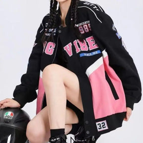 Pink N Black Graphic Bomber Jacket Coats & Jackets