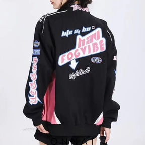 Pink N Black Graphic Bomber Jacket Coats & Jackets