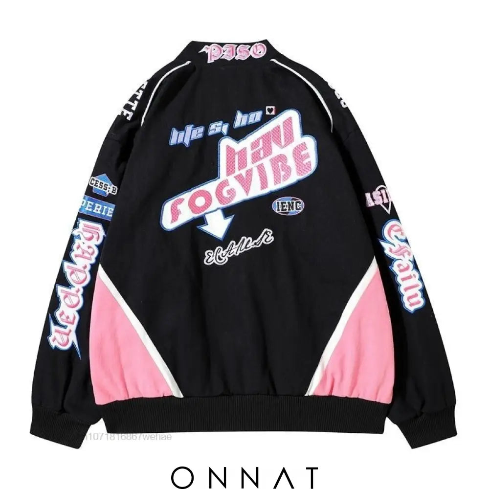 Pink N Black Graphic Bomber Jacket Coats & Jackets