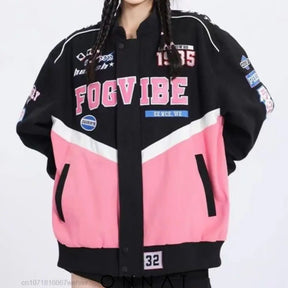 Pink N Black Graphic Bomber Jacket Coats & Jackets