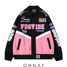 Pink N Black Graphic Bomber Jacket S Coats & Jackets