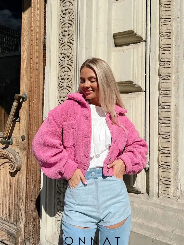 Pink Plush Jacket Coats & Jackets