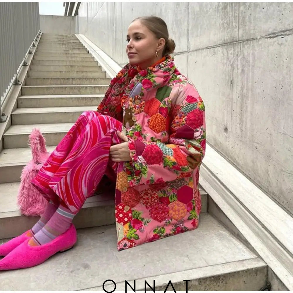 Pink Printed Padded Jacket Coats & Jackets