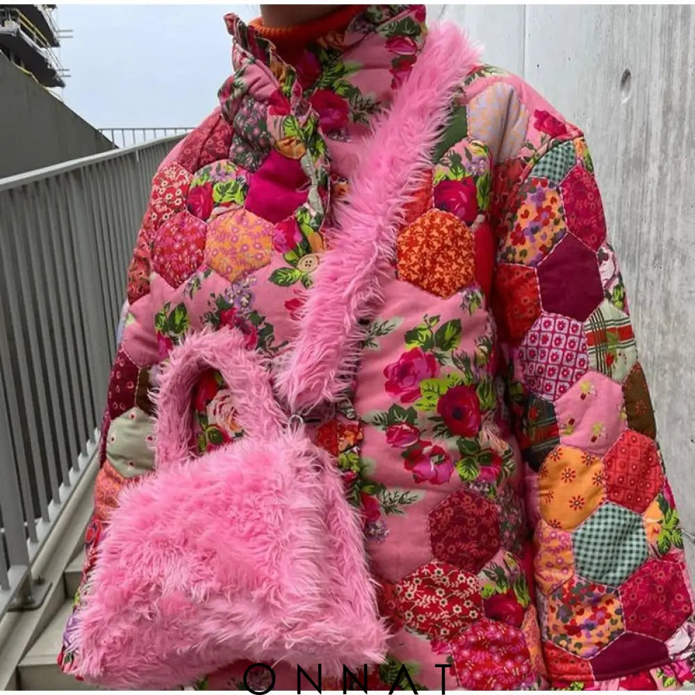 Pink Printed Padded Jacket Coats & Jackets