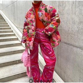 Pink Printed Padded Jacket Coats & Jackets